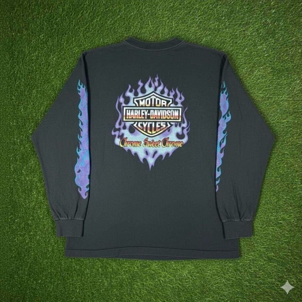 Vintage REPRINT Harley Davidson Chrome Sweet Chrome Longsleeve Flame T-Shirt